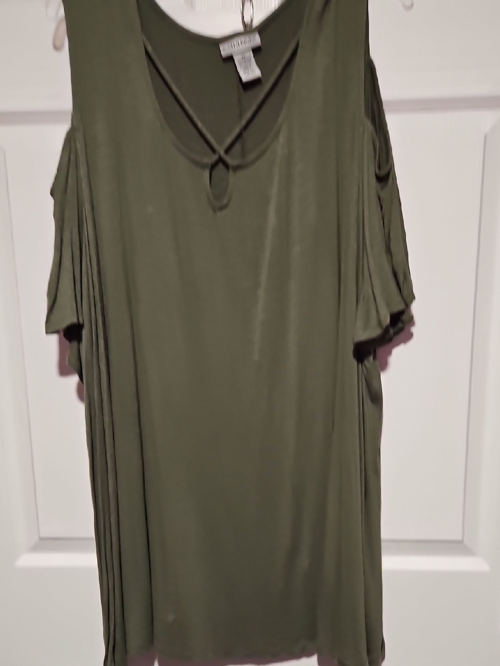 Catherines Olive Cold-Shoulder Tunic with Crisscross Neckline